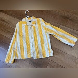 J Crew Ladies Striped Yellow & White Button-Up Barn Jacket